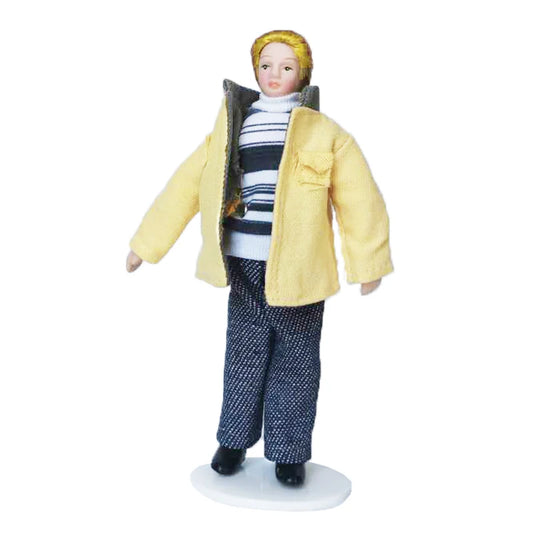 1:12 Scale Miniature Doll Young Man With Stand For Dollhouse Accessories Small Toys For Girls Boys