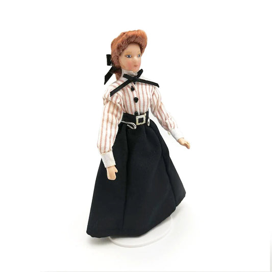 1:12 Scale Miniature Dollhouse Teacher Doll With Stand Woman Lady In Long Dress Miniature Doll House Accessory