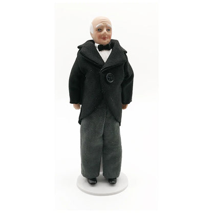 1:12 Scale Miniature Porcelain Doll Old Man Servant Butler Model For Dollhouse