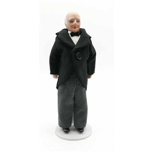 1:12 Scale Miniature Porcelain Doll Old Man Servant Butler Model For Dollhouse