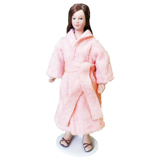 1:12 Scale Miniature Porcelain Doll Woman In Bathrobe For Dollhouse Display