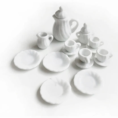 1:12 Scale Miniature Porcelain Tea Set With Colorful Flower For Dollhouse Accessories 15PCS