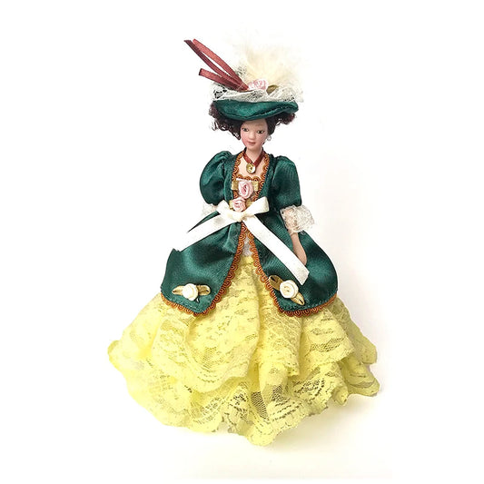 1:12 Scale Miniature Porcelain Victorian Doll Model Green Dress Lady For Dollhouse