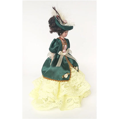 1:12 Scale Miniature Porcelain Victorian Doll Model Green Dress Lady For Dollhouse