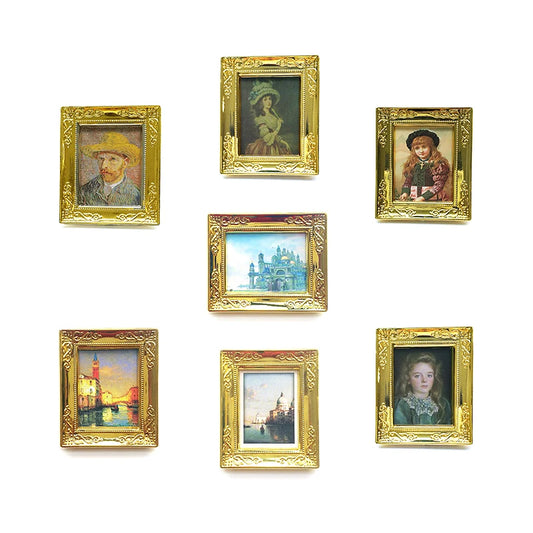 Accesorios en miniatura para casa de muñecas a escala 1:12, cuadros enmarcados, foto, pintura al óleo, mural para decoración de sala de estar, figura de paisaje