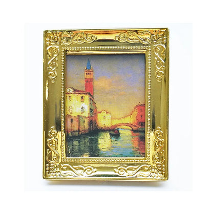 Accesorios en miniatura para casa de muñecas a escala 1:12, cuadros enmarcados, foto, pintura al óleo, mural para decoración de sala de estar, figura de paisaje