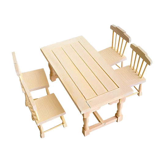 1:12 Scale Wooden Dining Table With 4 Chairs Miniature Dollhouse Furniture For Living Room Accessories Unpainted DIY Toys