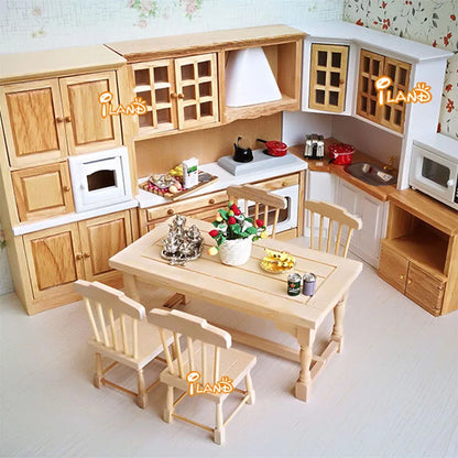 1:12 Scale Wooden Dining Table With 4 Chairs Miniature Dollhouse Furniture For Living Room Accessories Unpainted DIY Toys