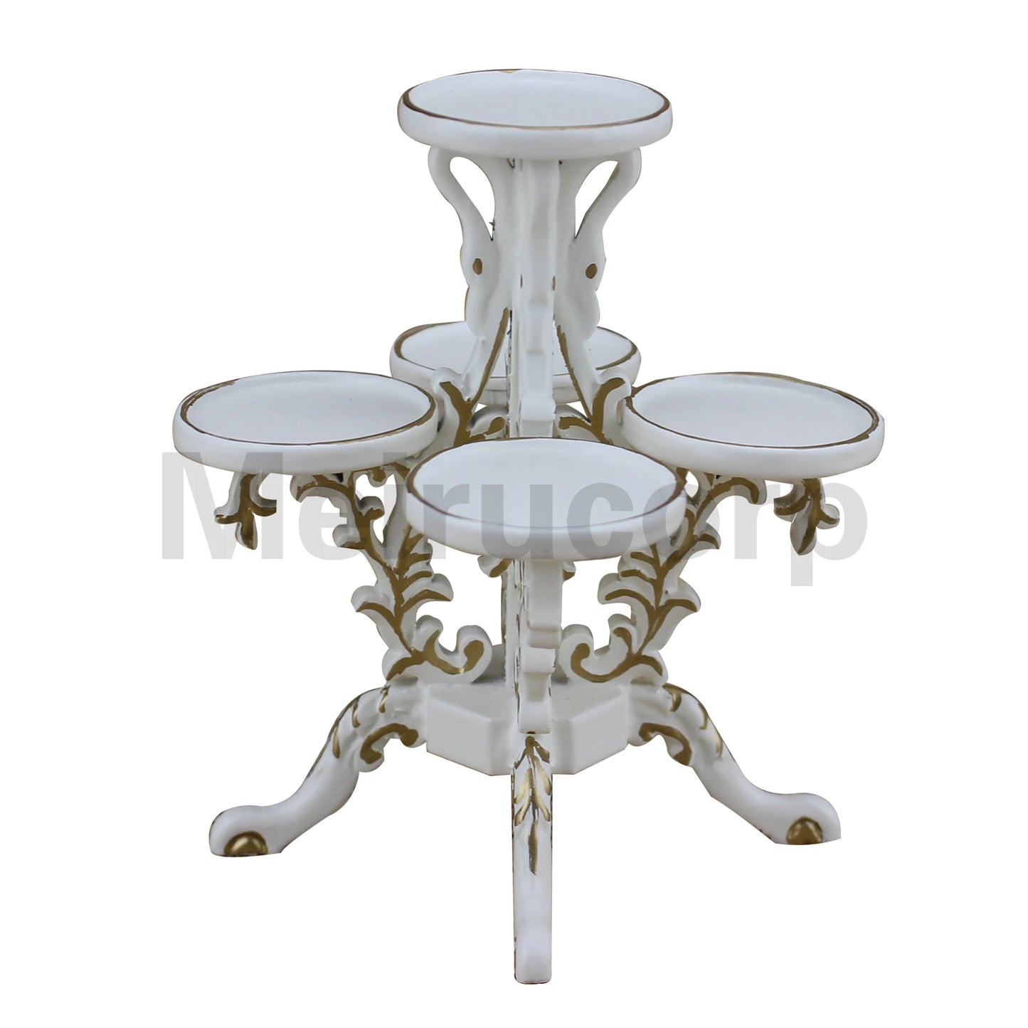 Muebles para casa de muñecas en miniatura a escala 1:12, hechos a mano, con soporte para flores clásico de polígono blanco.