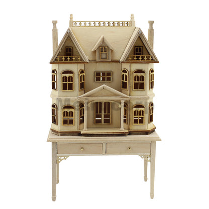Vitrina de madera para casa de muñecas, sin pintar, escala 1:12, con forma de casa