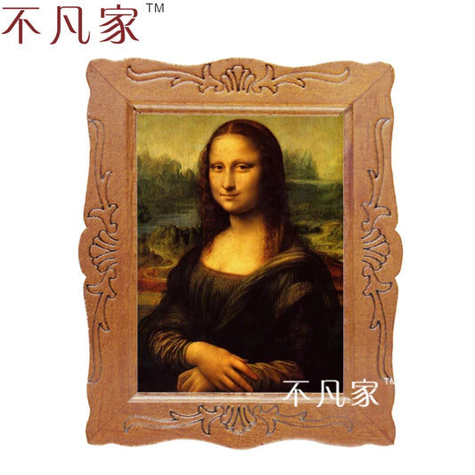 Pintura al óleo de la Mona Lisa en miniatura a escala 1:12 para decoración de casas de muñecas