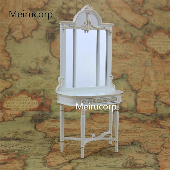Muebles de porche para casa de muñecas en miniatura, dorados y blancos, a escala 1:12
