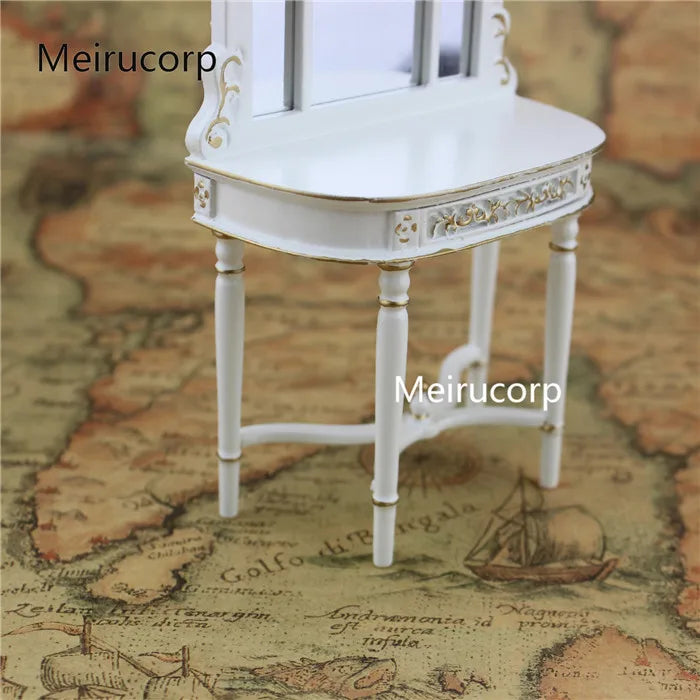 Muebles de porche para casa de muñecas en miniatura, dorados y blancos, a escala 1:12