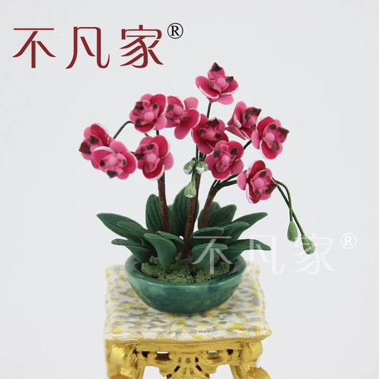 Decoración de habitación con orquídea Phalaenopsis en miniatura para casa de muñecas a escala 1:12