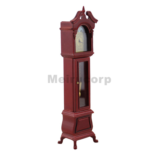 Reloj de pie rojo hecho a mano en miniatura para casa de muñecas a escala 1:12