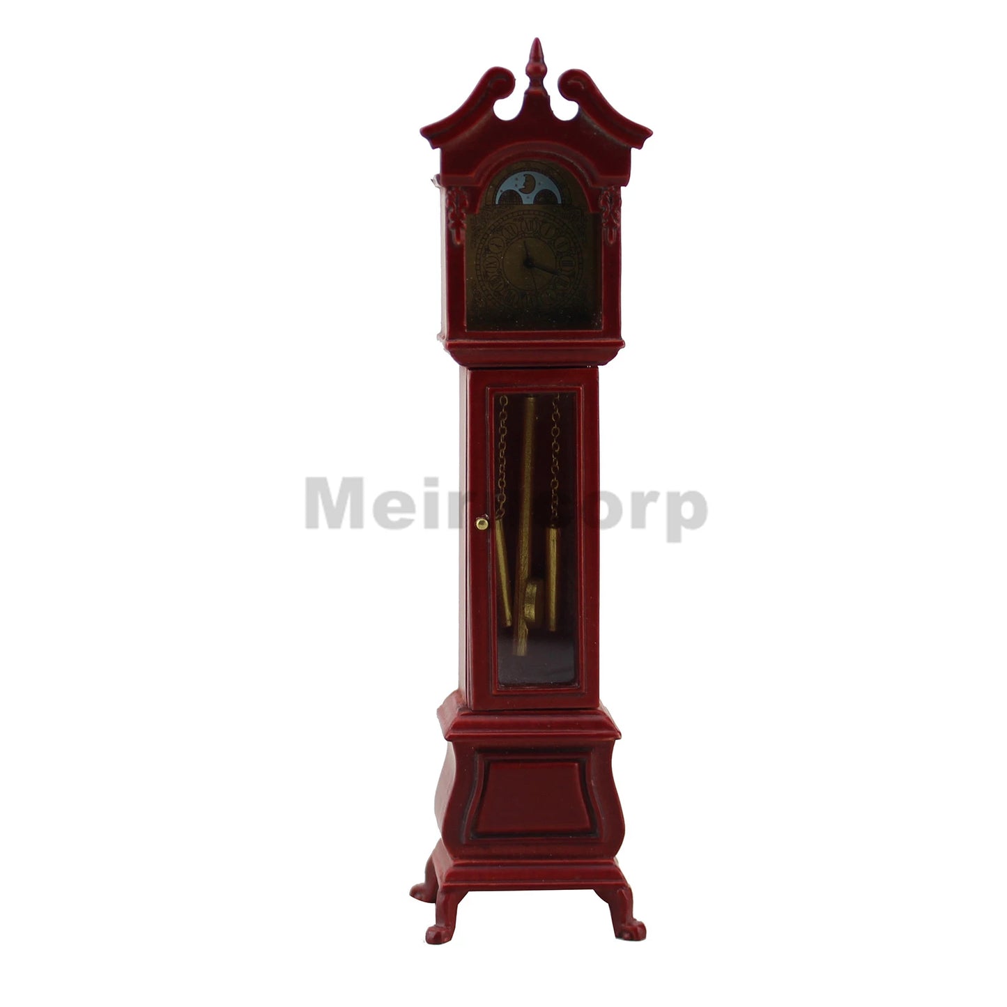 Reloj de pie rojo hecho a mano en miniatura para casa de muñecas a escala 1:12