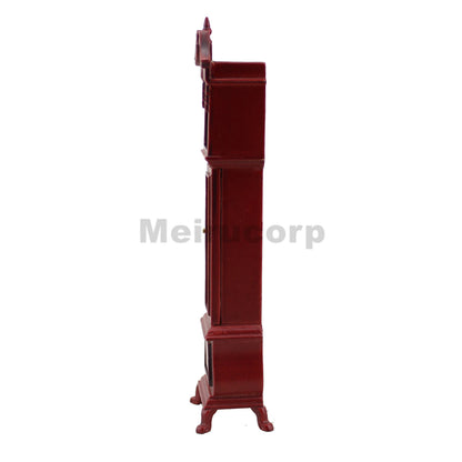 Reloj de pie rojo hecho a mano en miniatura para casa de muñecas a escala 1:12