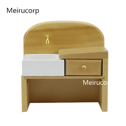 Fregadero de cocina para casa de muñecas en miniatura a escala 1:12 con cajones y cortina