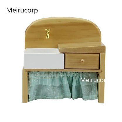 Fregadero de cocina para casa de muñecas en miniatura a escala 1:12 con cajones y cortina