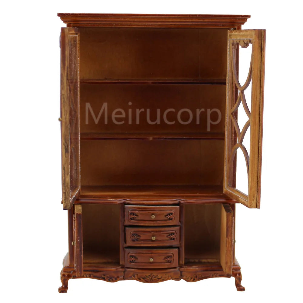 Mueble de madera para casa de muñecas en miniatura a escala 1:12 con puertas dobles - Modelo de mueble tallado a mano