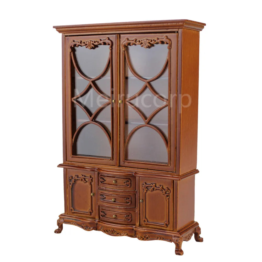 Mueble de madera para casa de muñecas en miniatura a escala 1:12 con puertas dobles - Modelo de mueble tallado a mano