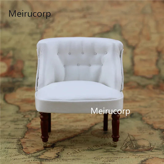 Muebles de silla elegantes blancos en miniatura para casa de muñecas a escala 1:12
