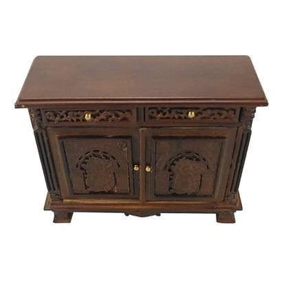 Mueble auxiliar de madera para casa de muñecas en miniatura, tallado a mano, a escala 1:12, con un intrincado diseño de retrato.