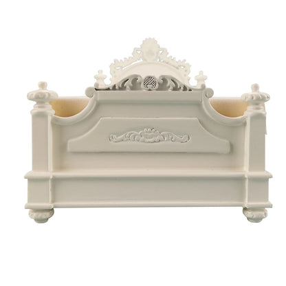 Cama de corte para casa de muñecas en miniatura de estilo europeo blanco a escala 1:12