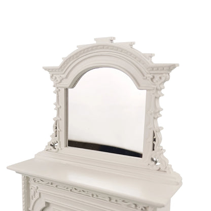 Maison de poupée miniature à l'échelle 1:12, cheminée blanche ornée avec meubles en miroir