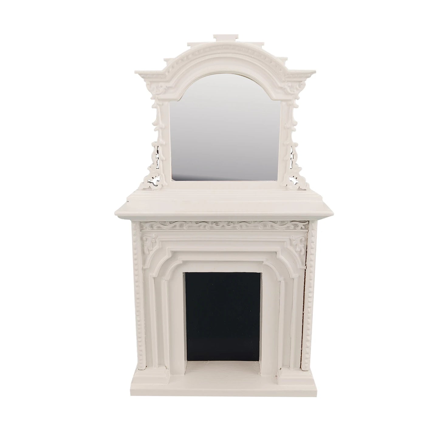 Maison de poupée miniature à l'échelle 1:12, cheminée blanche ornée avec meubles en miroir