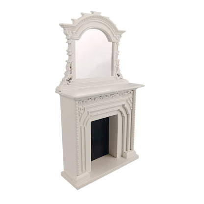 Maison de poupée miniature à l'échelle 1:12, cheminée blanche ornée avec meubles en miroir
