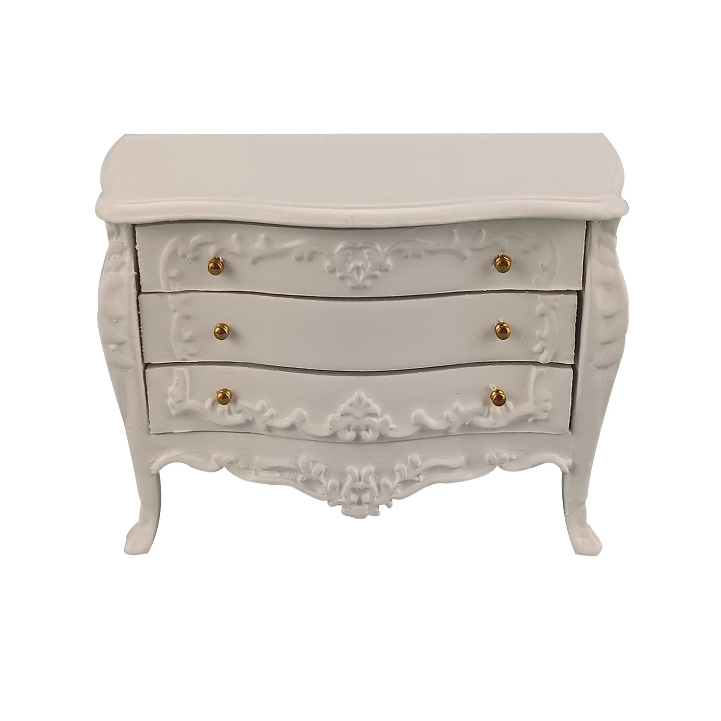 Meuble de buffet à tiroirs en bois sculpté blanc pour maison de poupée miniature à l'échelle 1:12