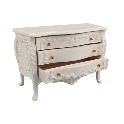 Meuble de buffet à tiroirs en bois sculpté blanc pour maison de poupée miniature à l'échelle 1:12