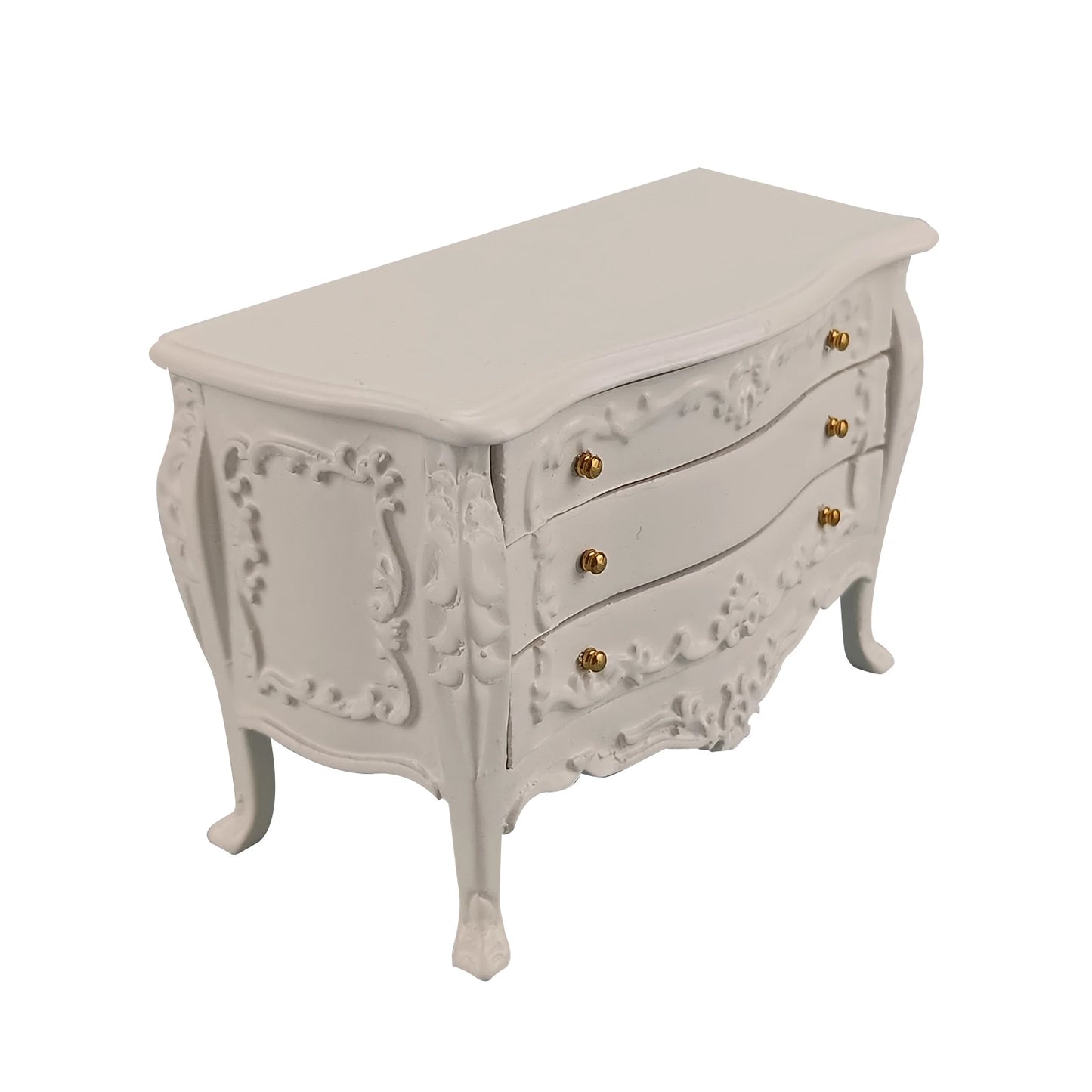 Meuble de buffet à tiroirs en bois sculpté blanc pour maison de poupée miniature à l'échelle 1:12