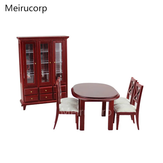 Juego de muebles de comedor para casa de muñecas de madera hechos a mano a escala 1:12