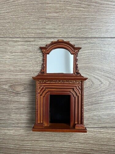 Dollhouse Furniture 1:12 Walnut Color Hand-Made Fireplace with Mirror White