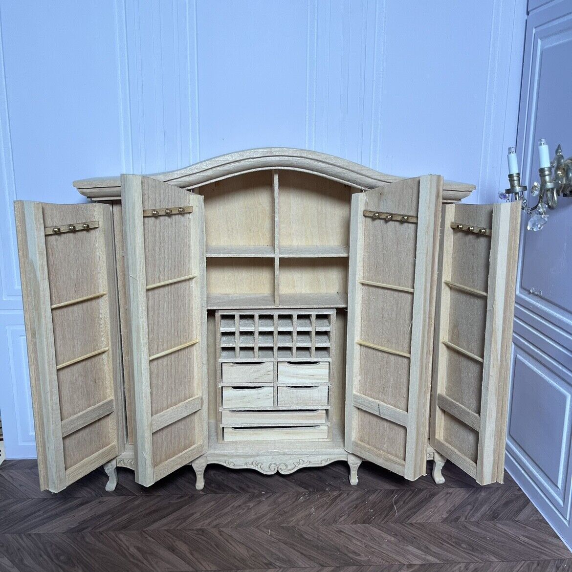 Mini muebles 1:12 OB11 Armario de almacenamiento de cuatro puertas Casa de muñecas Blythe