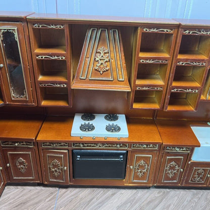 Meubles miniatures pour maison de poupée, ensemble de cuisine en noyer doré, pour maison de poupée Blythe 1:12 