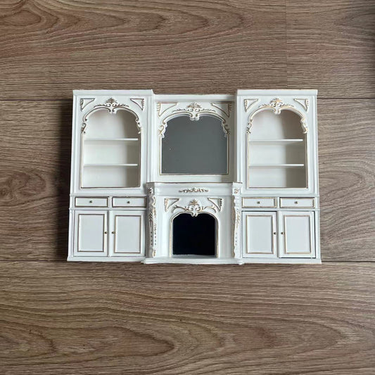 Miniature Dollhouse 1:12 Furniture Ob11 Fireplace with Mirror Showcase Bookcase