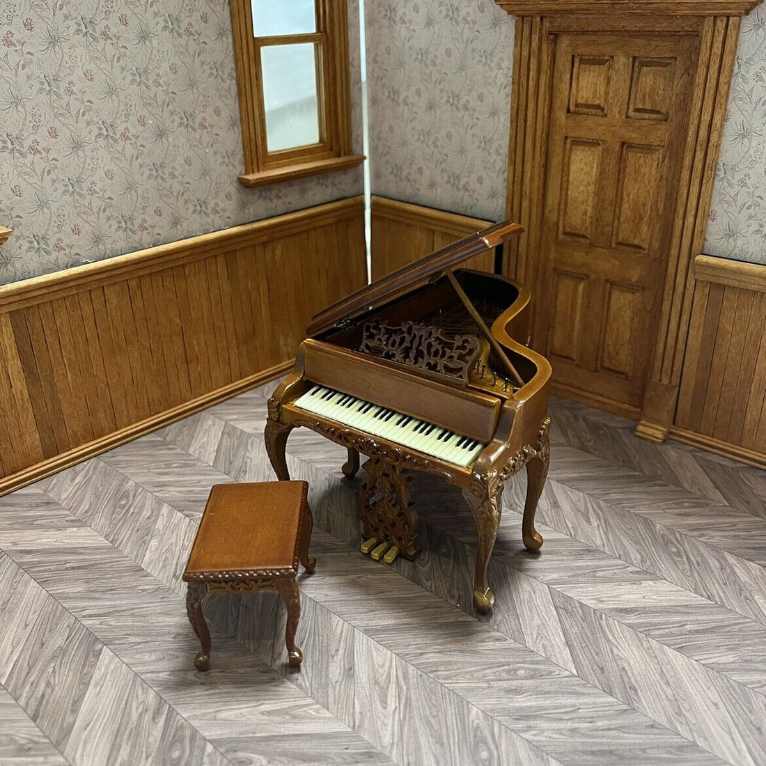 Fine Miniatures Grand Triangle Piano Multi-Color Vintage Dollhouse Piano 1:12
