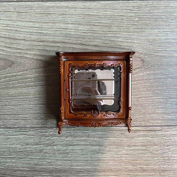 1:12 scale walnut display cabinet with a glass door