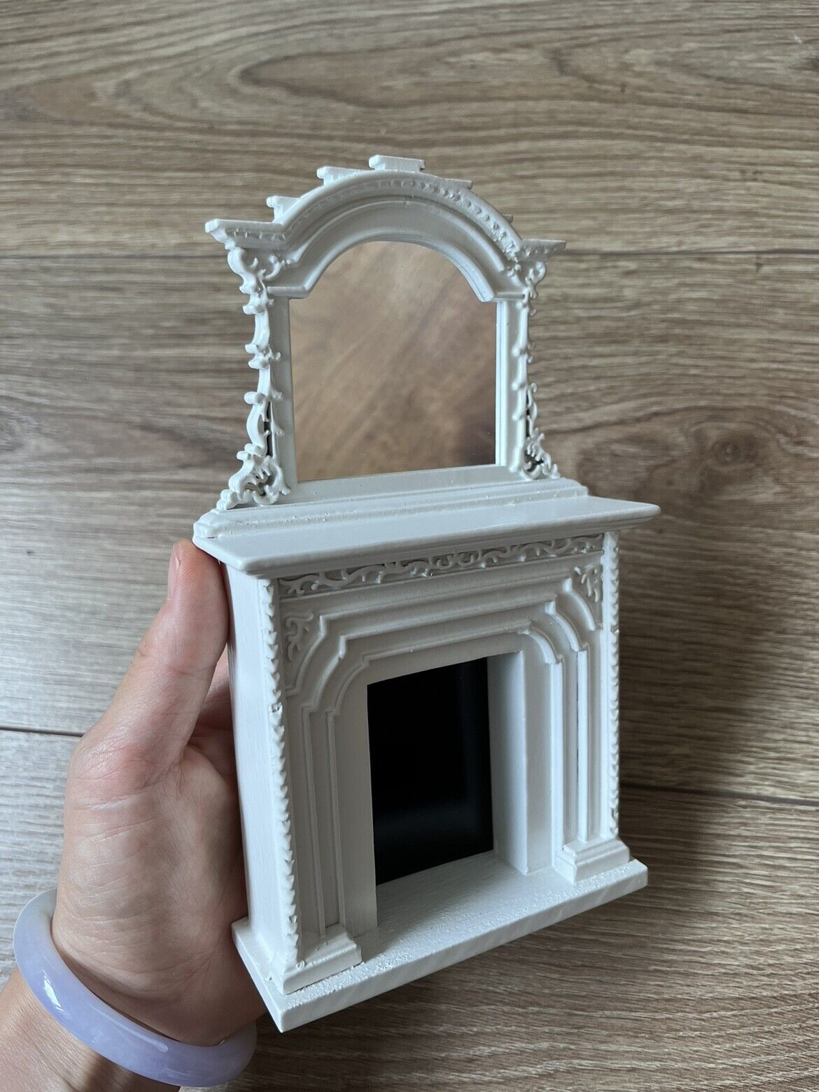 Dollhouse Furniture 1:12 Walnut Color Hand-Made Fireplace with Mirror White