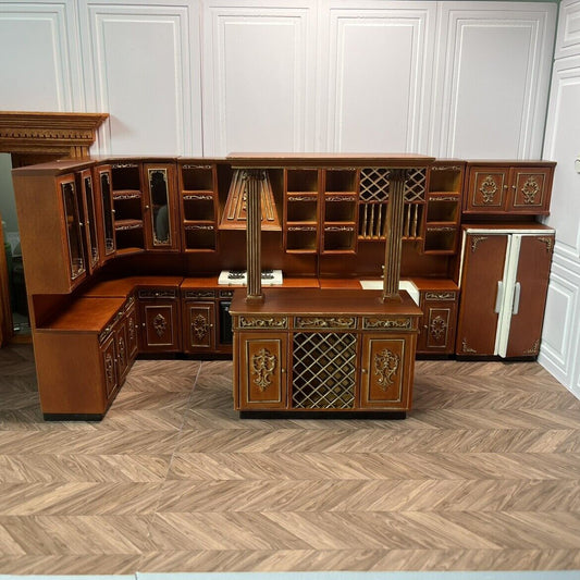 Meubles miniatures pour maison de poupée, ensemble de cuisine en noyer doré, pour maison de poupée Blythe 1:12 