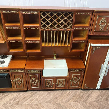 Meubles miniatures pour maison de poupée, ensemble de cuisine en noyer doré, pour maison de poupée Blythe 1:12 