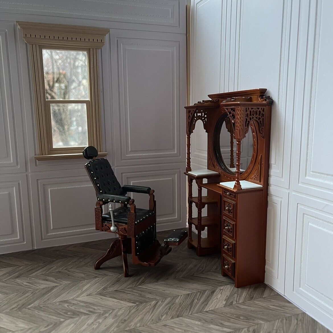 Muebles en miniatura para casa de muñecas, silla de barbero, accesorios para Blythe y BJD. 