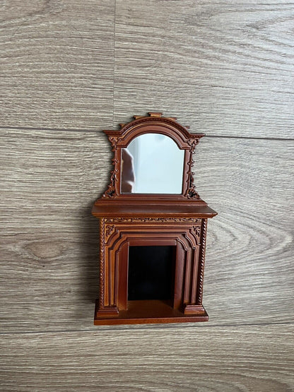 Dollhouse Furniture 1:12 Walnut Color Hand-Made Fireplace with Mirror White