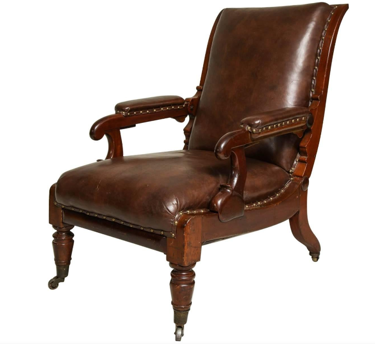 Miniature Furniture William IV Purple Suede Library Chair Four-Legged Pulley