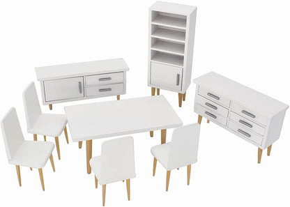 1:12 Scale Wooden Dining Room Dollhouse Furniture Miniature Table Chair Cabinet Set Modern Miniature Dollhouse Accessories