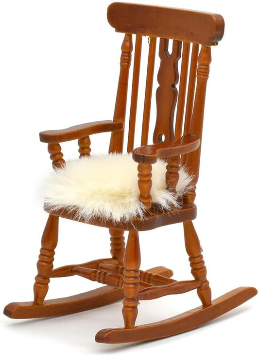 1:12 Scale Vintage Wooden Rocking Chair With Velvet Cushion Miniature Dollhouse Furniture For Brewster Dollhouse