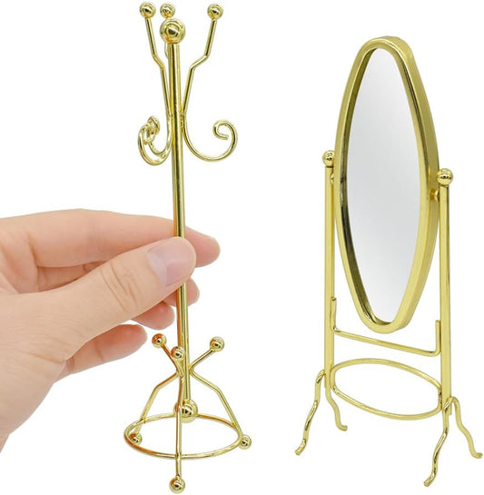 1:12 Scale Dollhouse Coat Rack Full Length Mirror Golden Miniature Furniture For Dollhouse